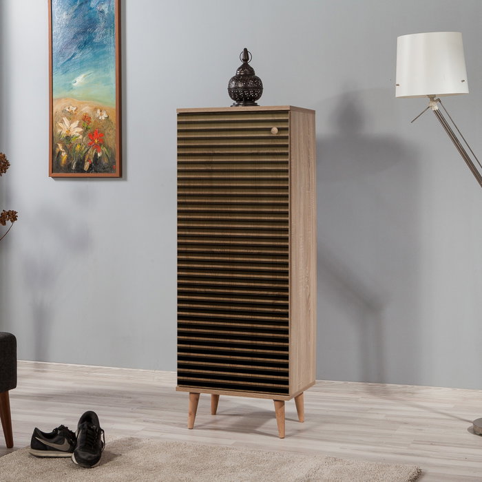 Hanah Home Filinta-220 Zapatero Roble Sonoma, 135x50x38cm, Tablero de Partículas Melamina con Patas de Carpe y Asas de Metal y Cuerda